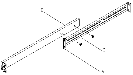 Graphic of two bracket pieces being connected. The angled ends face right, towards the rack. 