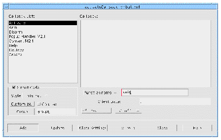 The Callbacks dialog with "doit" entered in the Function name field and "Internet" Smart Code selected for it with "group0" entered as the Group.