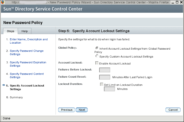 Account lockout configuration in the New Password Policy
wizard of the DSCC. 