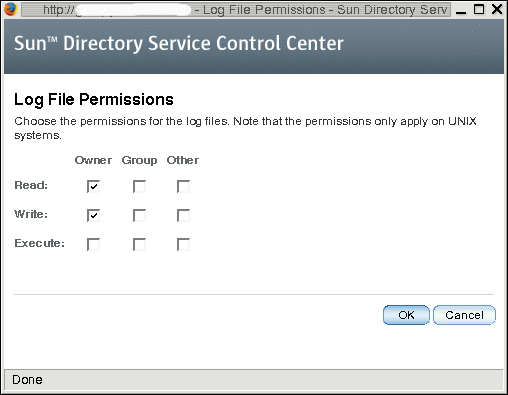 Log File Permissions screen in the DSCC