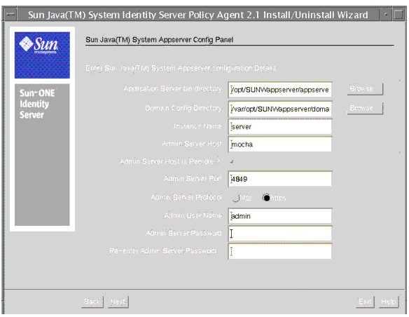 Sun Java System Application Server 8.1 Information Screen