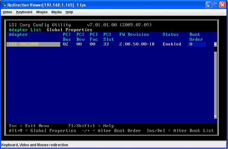 图中显示了 LSI Fusion-MPT BIOS 配置实用程序。