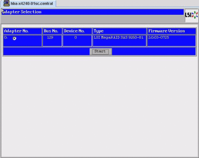 图中显示了 LSI MegaRAID WebBIOS 配置实用程序。