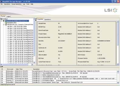 image:Graphic showing MegaRAID Storage Manager main screen.