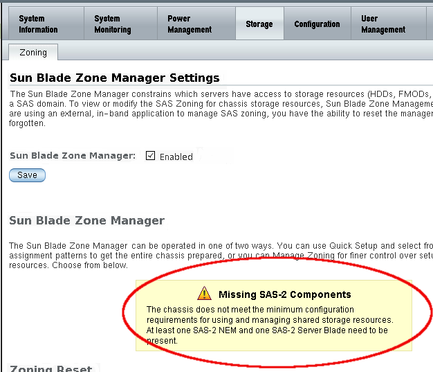 image:Graphic showing Zoning Manager with Missing SAS-2 Components error.