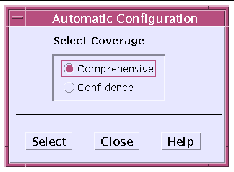 Screenshot of the SunVTS CDE Automatic Configuration test mode dialog box.