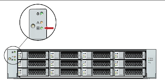 Graphic showing X4275 Server front panel Power/OK LEDs.