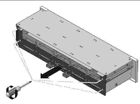 Figure showing how to remove the storage drive backplane from Sun Fire X4270 Server.
