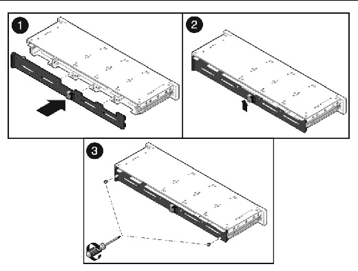 Figure showing how to install the storage drive backplane on Sun Fire X4170 Server.