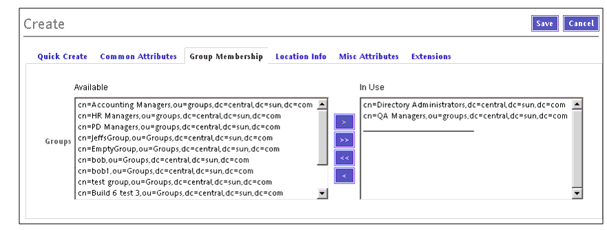 Use the Group Membership tab to assign users to a group. 