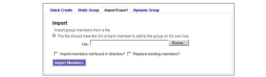 Use the Import page to import members to a new group.