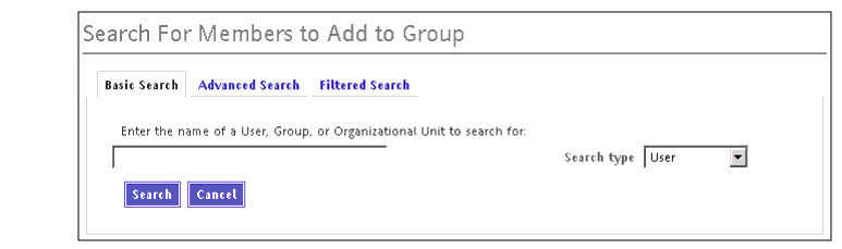 Use this Search page to configure Basic, Advanced, or Filtered searches and to search the directory.