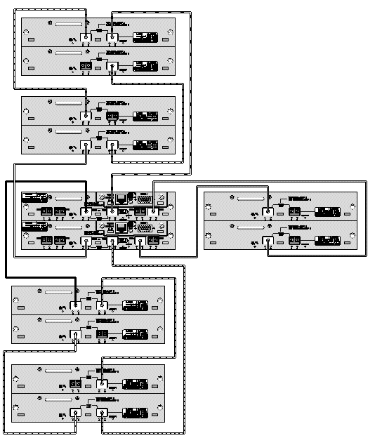Diagram showing a Sun StorEdge 3510 FC array configuration with five expansion units.