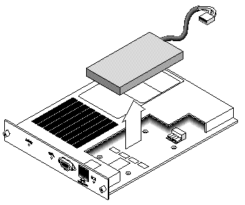 Figure showing the top side of the controller module with the battery being lifted out and connector unplugged.