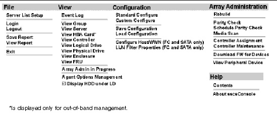 Screen capture showing main menu options.