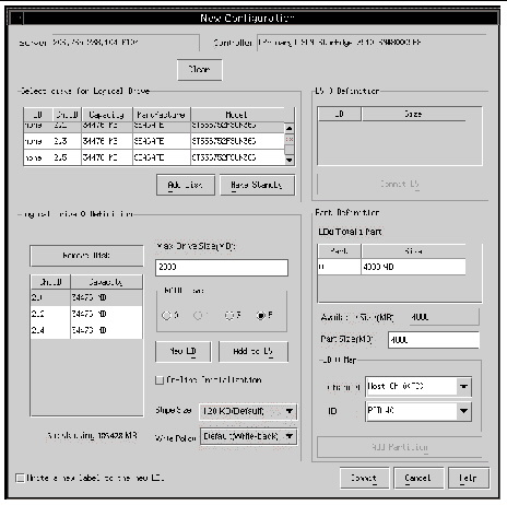 Screen capture of the New Configuration window showing Max Drive Size box details.