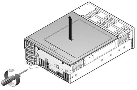 Figure showing how to remove the top cover. Open fan door and slide top panel back.