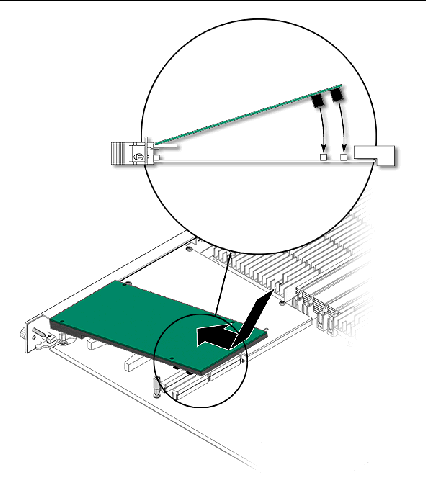 Figure showing the installation of a PMC device onto the Netra CP3010 board.