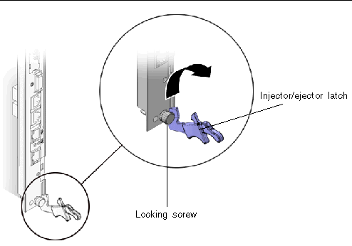 Figure showing a locking screw and the injector/ejector latch.