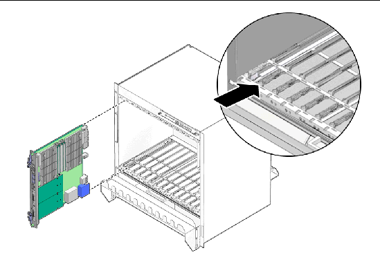 Figure showing the board being installed in a ATCA midplane slot.