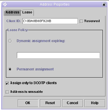 Screenshot of the Address Properties window.