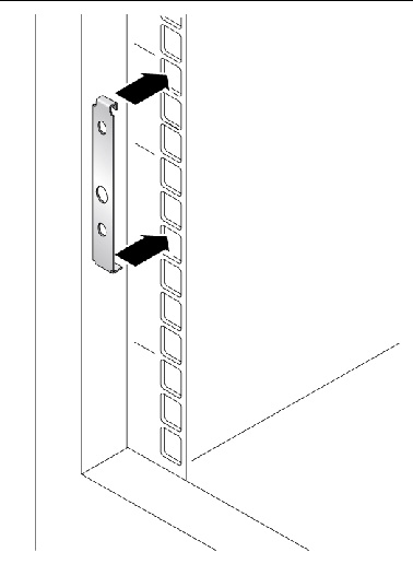 Figure showing insertion of the cabinet rail adapter plate onto the cabinet rail.