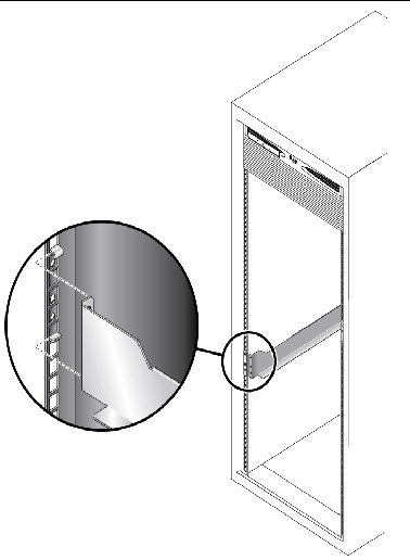 Figure showing sliding the flange of the universal rail behind the cabinet rail.