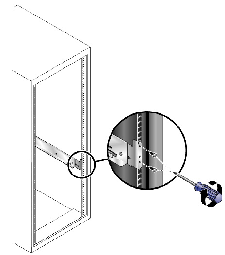Figure showing securing the rail to the back of the cabinet.