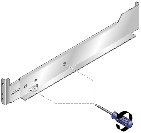 Figure showing location of rail adjusting screws located toward the back of the mounting rail.