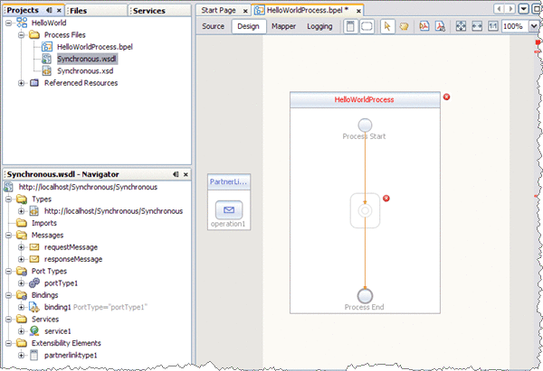 Image shows a new partner link added to the BPEL process
in the BPEL Editor