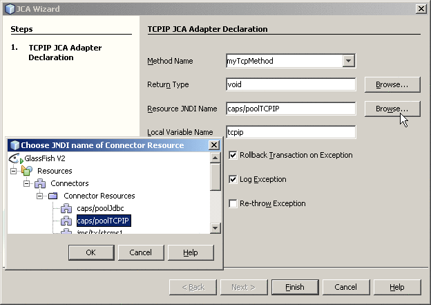 Browsing to the correct Resource JNDI Name for
the adapter declaration