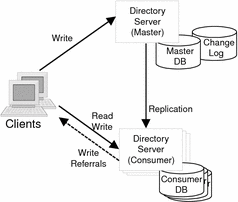 Diagram showing the flow of data for a single master
replication strategy.