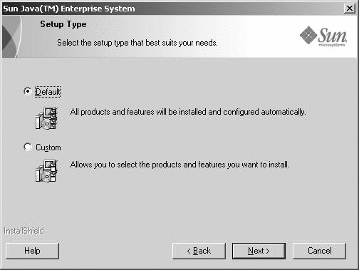 Exemple de page Type d'installation dans le programme d'installation de Java ES