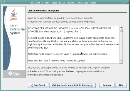Capture d'écran de la page de contrat de licence du logiciel.