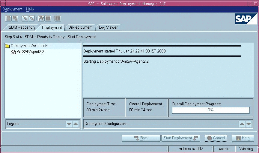 This screenshot of the SAP Software Deployment Manager
(SDM) was taken during deployment of the Agent Software Delivery Archive.