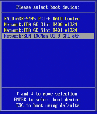 ... etherboot.org NIC를 선택합니다. Enter 키를 눌러 PXE