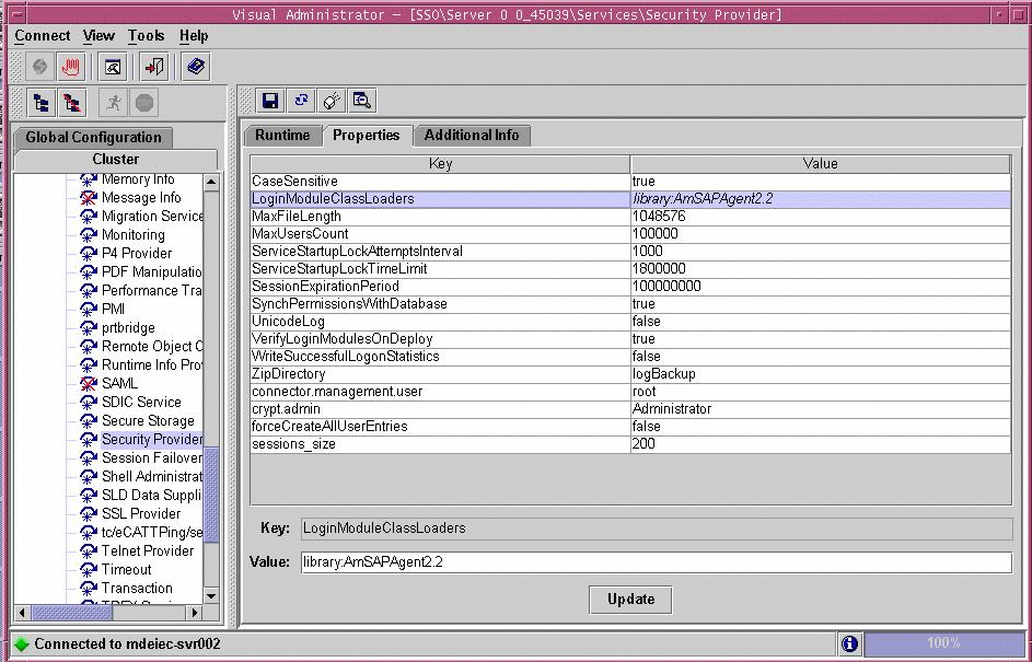 Screenshot of SAP Visual Administrator making a class
loader reference to the login module of SAP Enterprise Portal 7.0/Web Application Server 7.0.