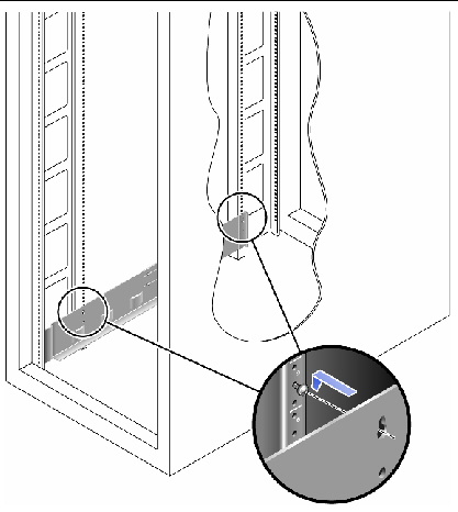 Figure showing detail of how to hang the left rail in the cabinet.