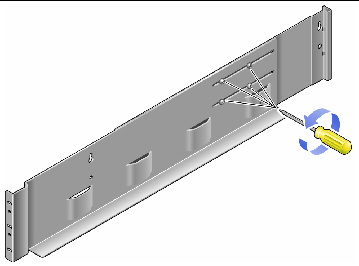 Figure showing the screws that are used to adjust the tray rail. 