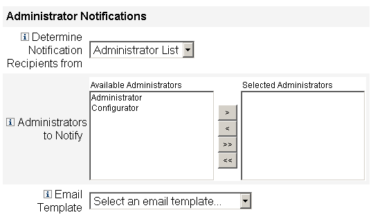 Administrator notifications: Administrators list
