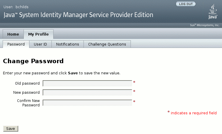 Service Provider users can set passwords, challenge password questions and manage notifications.