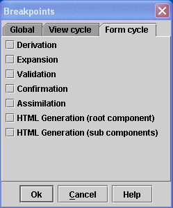 BPE Debugger Breakpoints panel: Form Cycle tab