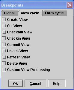 BPE Debugger Breakpoints panel: View Cycle tab