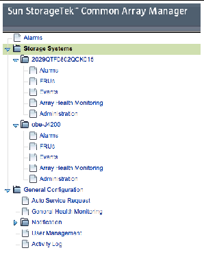 A screenshot of the left navigation pane shows the storage systems you can select and the configuration options for that system.