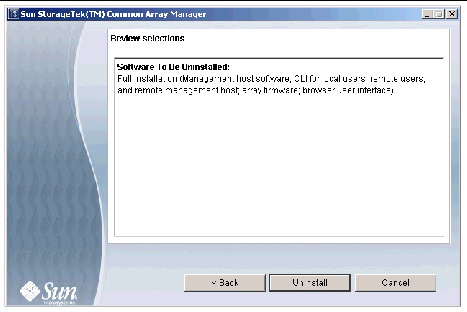 The following figure shows the Uninstallation window. Click the Uninstall button to begin the uninstall
