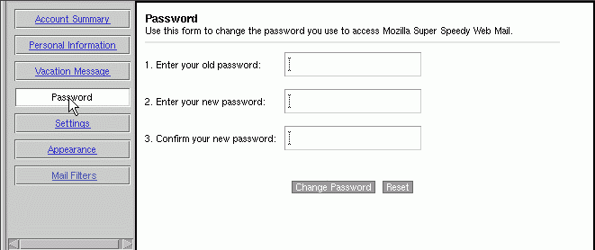 In this figure the 'Vacation Message' field is moved between
'Personal Information' and 'Password.'