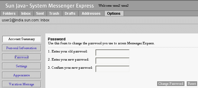 Messenger Express Options window