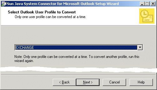 Setup Wizard: select Outlook User Profile to Convert