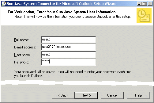 Setup Wizard: Enter Your Sun Java System User Information