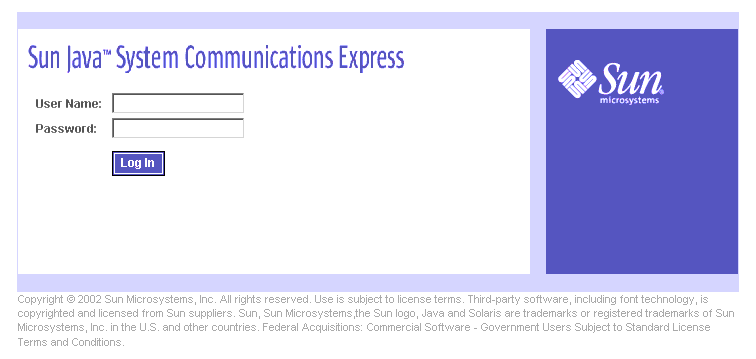 Communications Express Login Screen